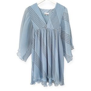 GANNI Blue Striped Pleated Georgette Tunic Top